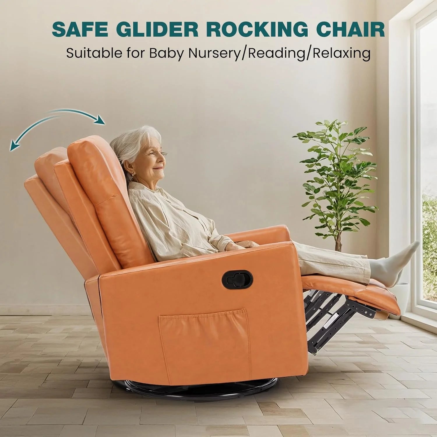 Swivel Rocking Recliner Chair with Extra Large Footrest High Back, Upholstered Glider Nursery Chair for Living Room, Bedroom & Nursery, Comfortable Deep Seat for Relaxation, Grey