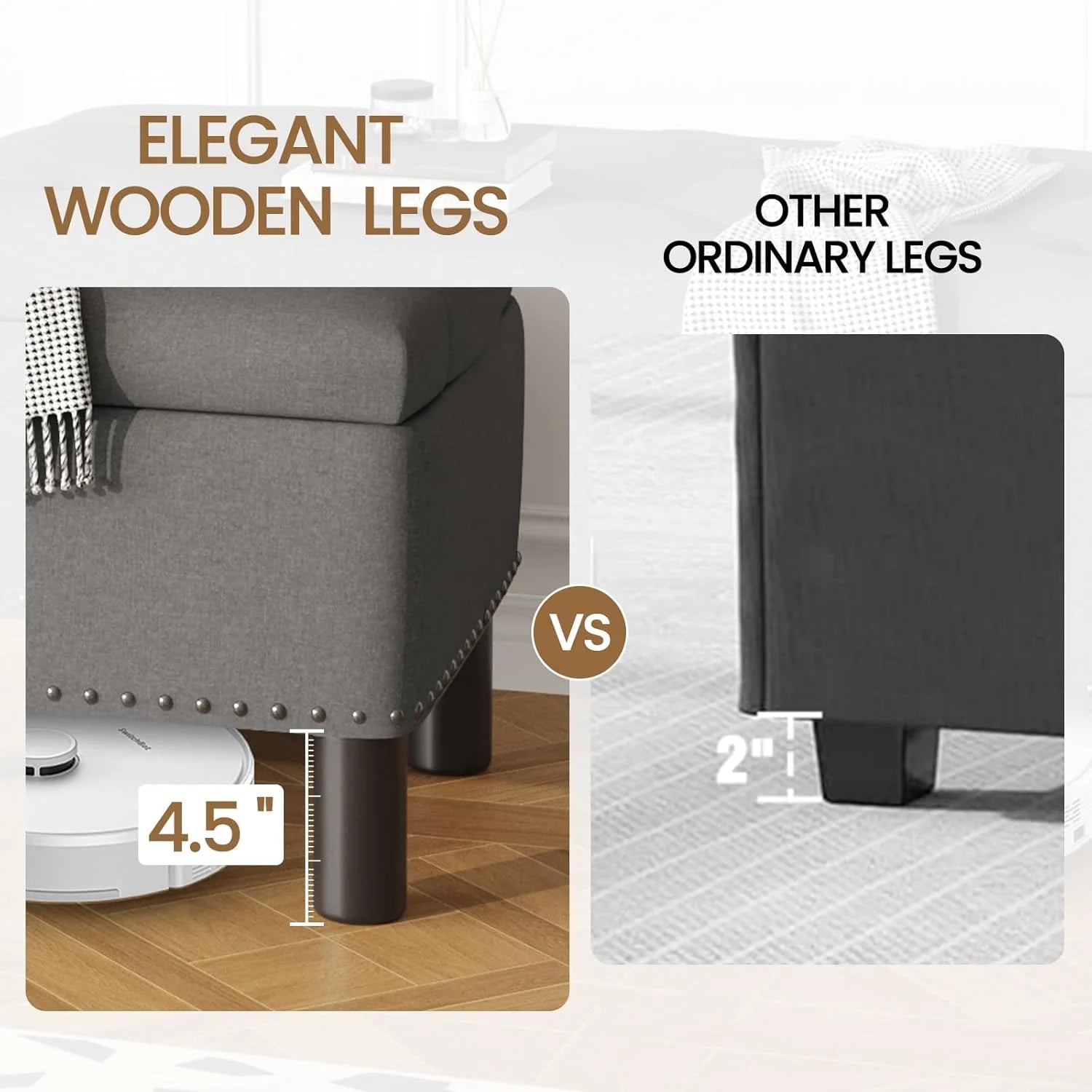 Furniliving Modern Storage Ottoman Bench, Sherpa Ottoman End of Bed Bench with Solid Wood Legs Upholstered Ottoman Benches with Storage Indoor Bench