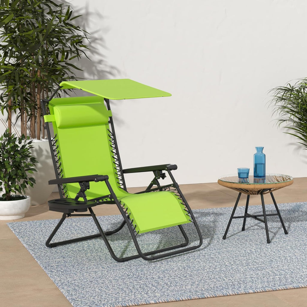 Best Choice Products Folding Zero Gravity Outdoor Recliner Patio Lounge Chair w/Adjustable Canopy Shade, Headrest, Side Accessory Tray, Textilene Mesh - Peacock Blue