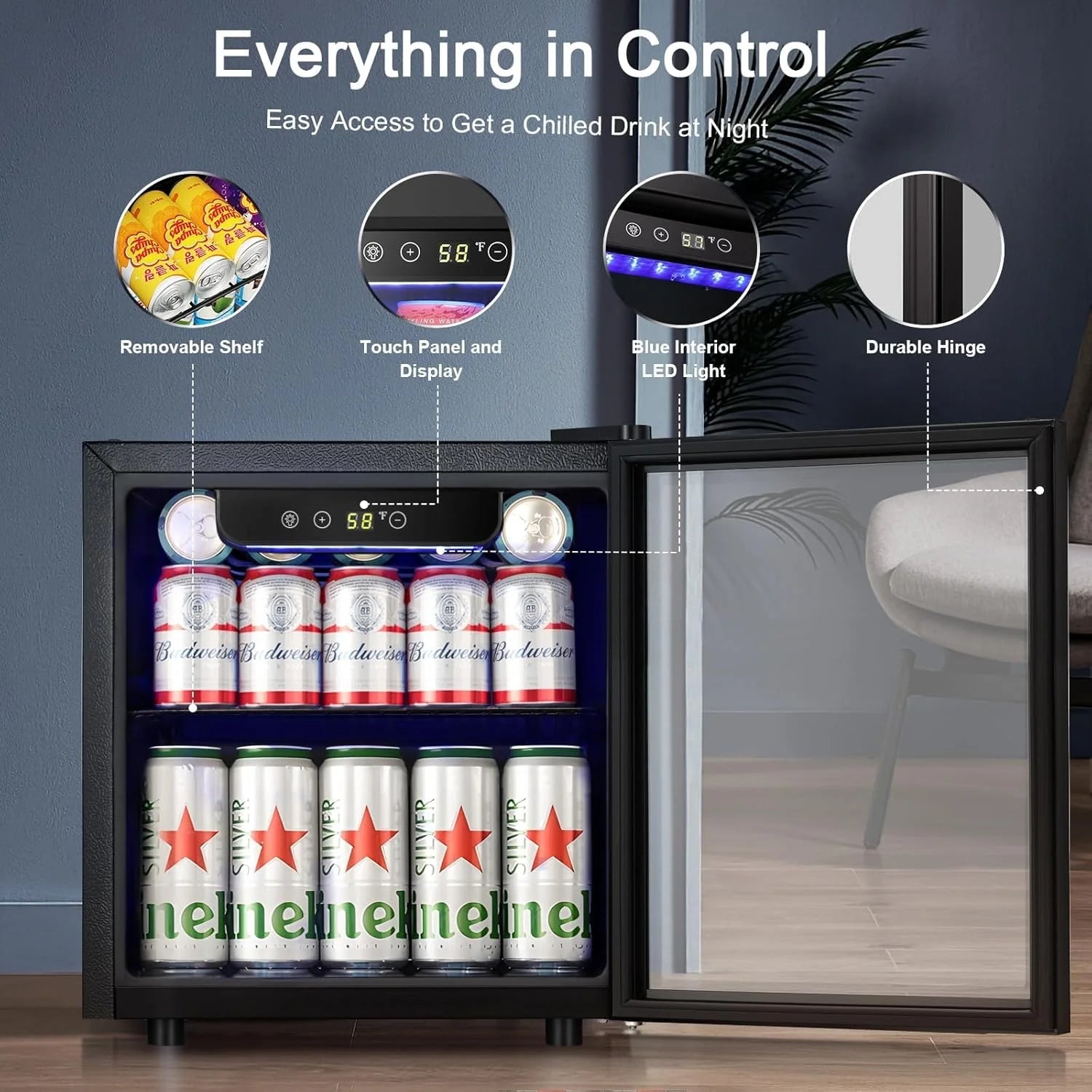 Antarctic Star Beverage Refrigerator Cooler 68 Can, Mini Fridge with Glass Door for Beer Drinks Wine,Freestanding Small Fridge with Electronic Temperature Control for Home and Bar,1.7 cu.ft