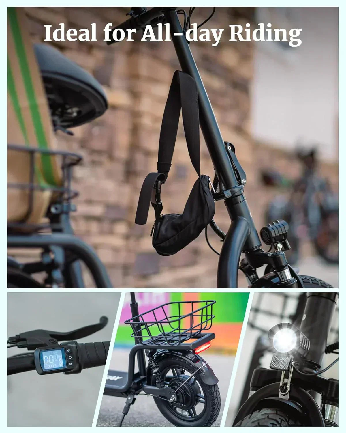 Gotrax adult electric scooter with seat maximum range of 19-25 miles all-terrain tires wide pedals
