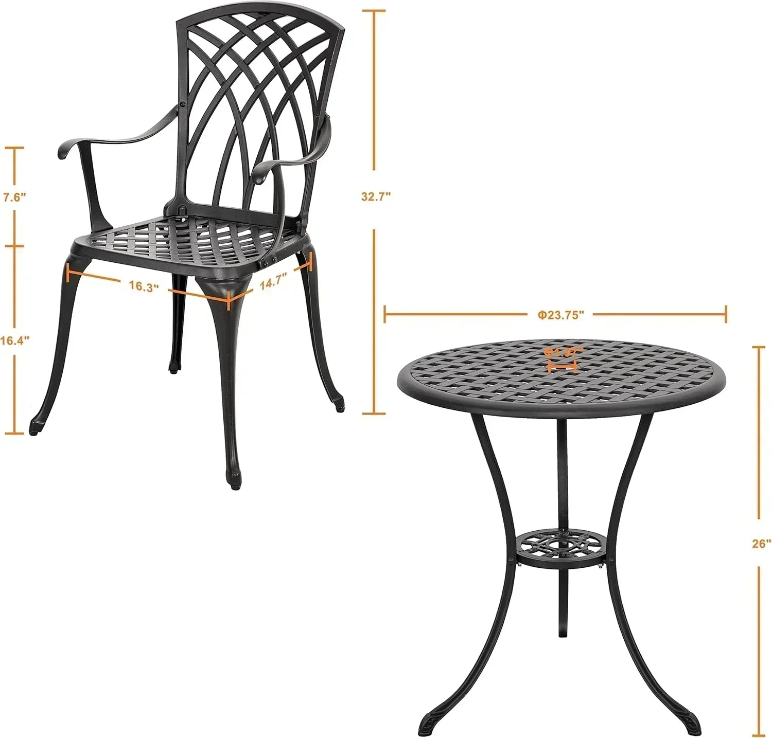 NUU GARDEN Bistro Set 3 Piece Outdoor Cast Aluminum Patio Bistro Set Patio Table Chairs Set of 2