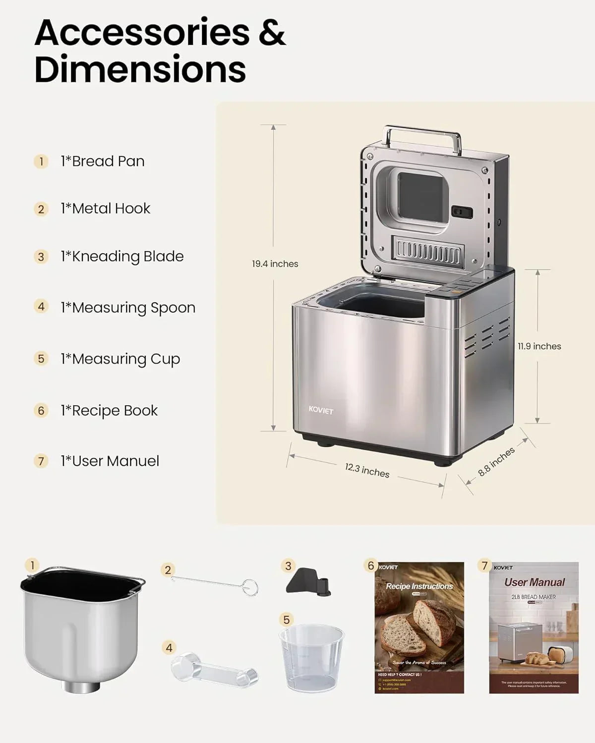 25-in-1 Bread Maker with Automatic Dual Dispenser 2-Pound Stainless Steel Bread Maker