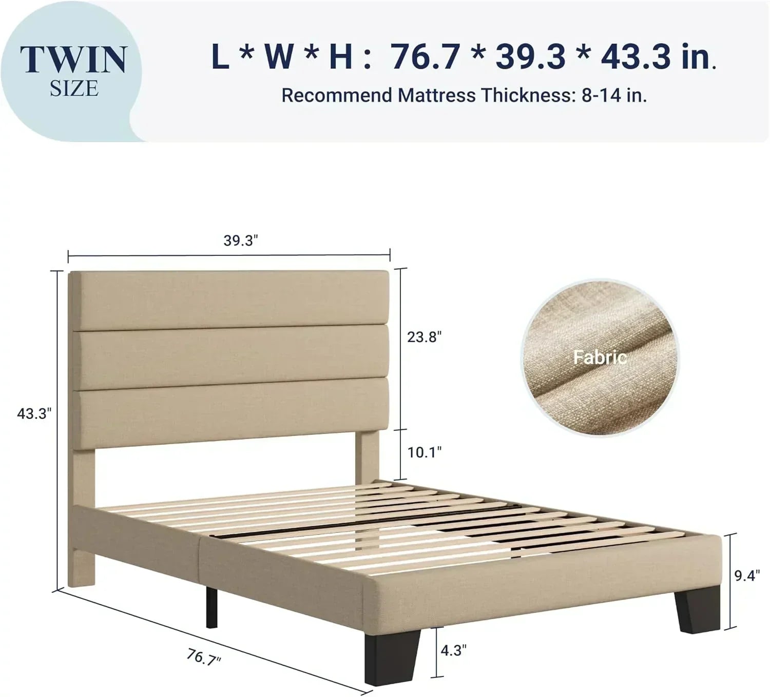 Allewie King size platform bed frame with velvet upholstered headboard and planks