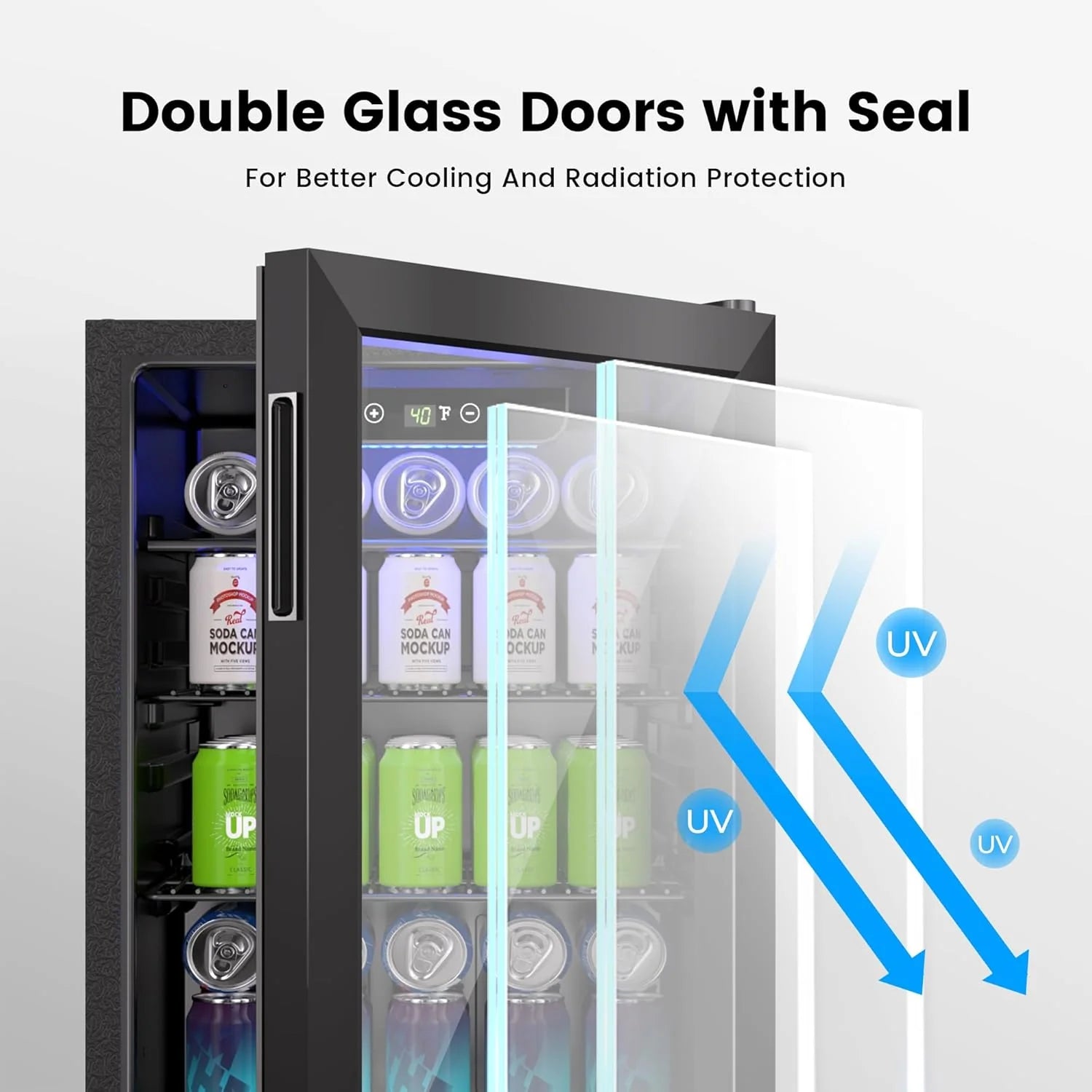 Beverage Refrigerator Cooler - 126 Can Mini Fridge Glass Door for Drinks Soda Beer Wine - Small Refrigerator for Office Bedroom Home Bar, 4 Adjustable Shelves, 3.2 Cu.Ft, Silver
