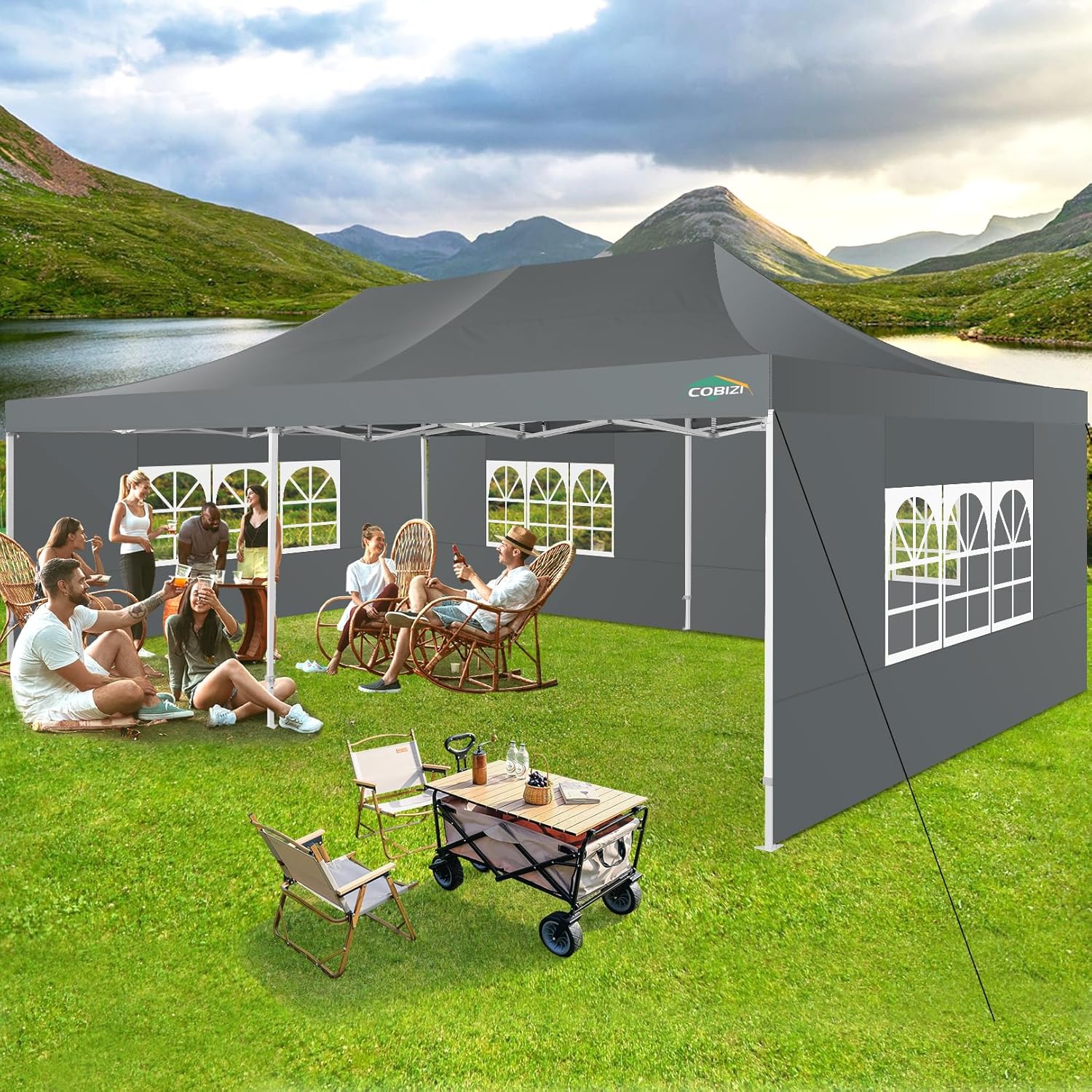 COBIZI 10x20 Heavy Duty Pop up Canopy Tent 6 sidewalls Commercial Canopy Wedding Party Tents