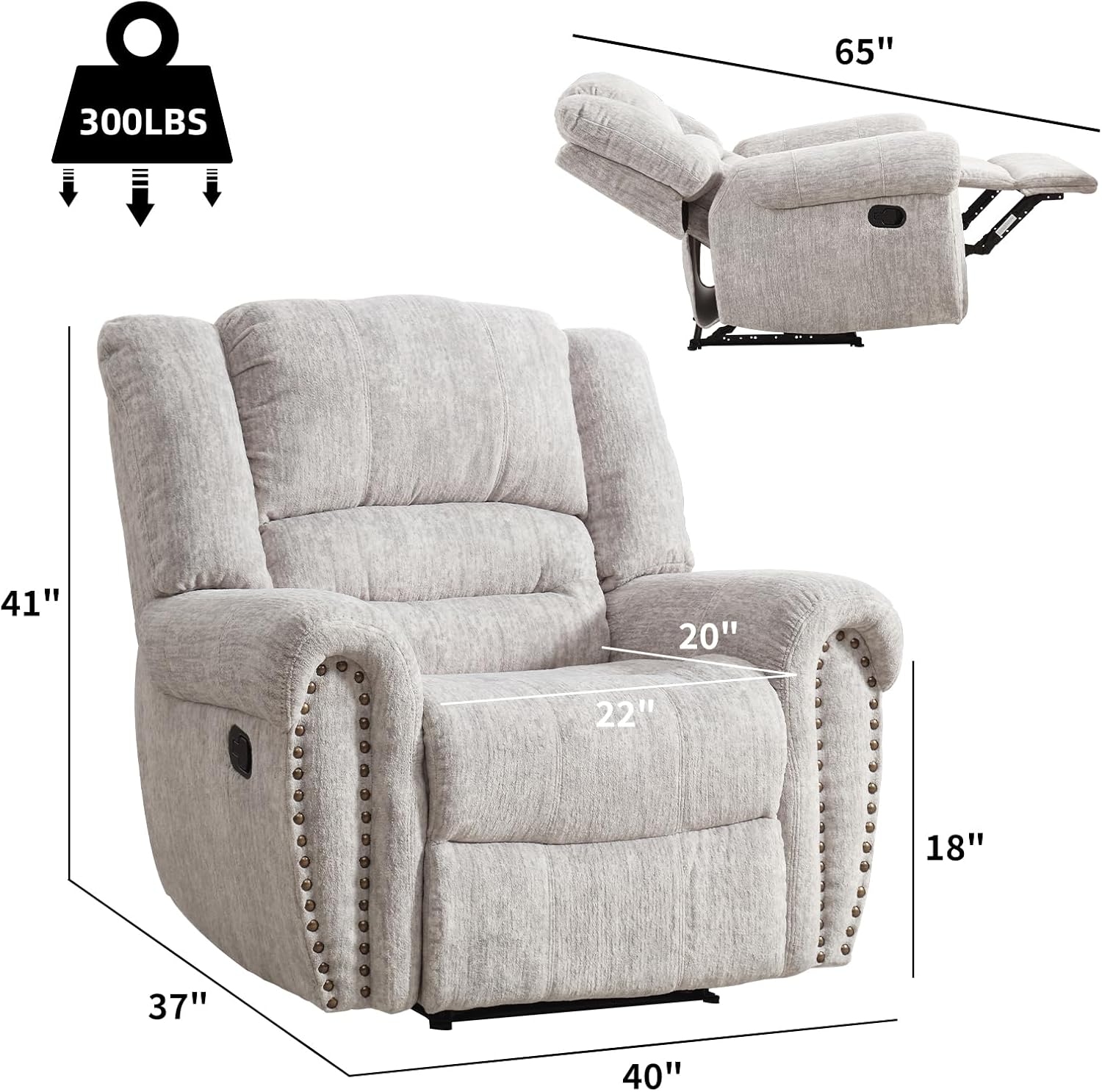 CANMOV Leather Recliner Chair, Classic and Traditional Manual Recliner Chair with Comfortable Arms and Back Single Sofa for Living Room, Nut Brown