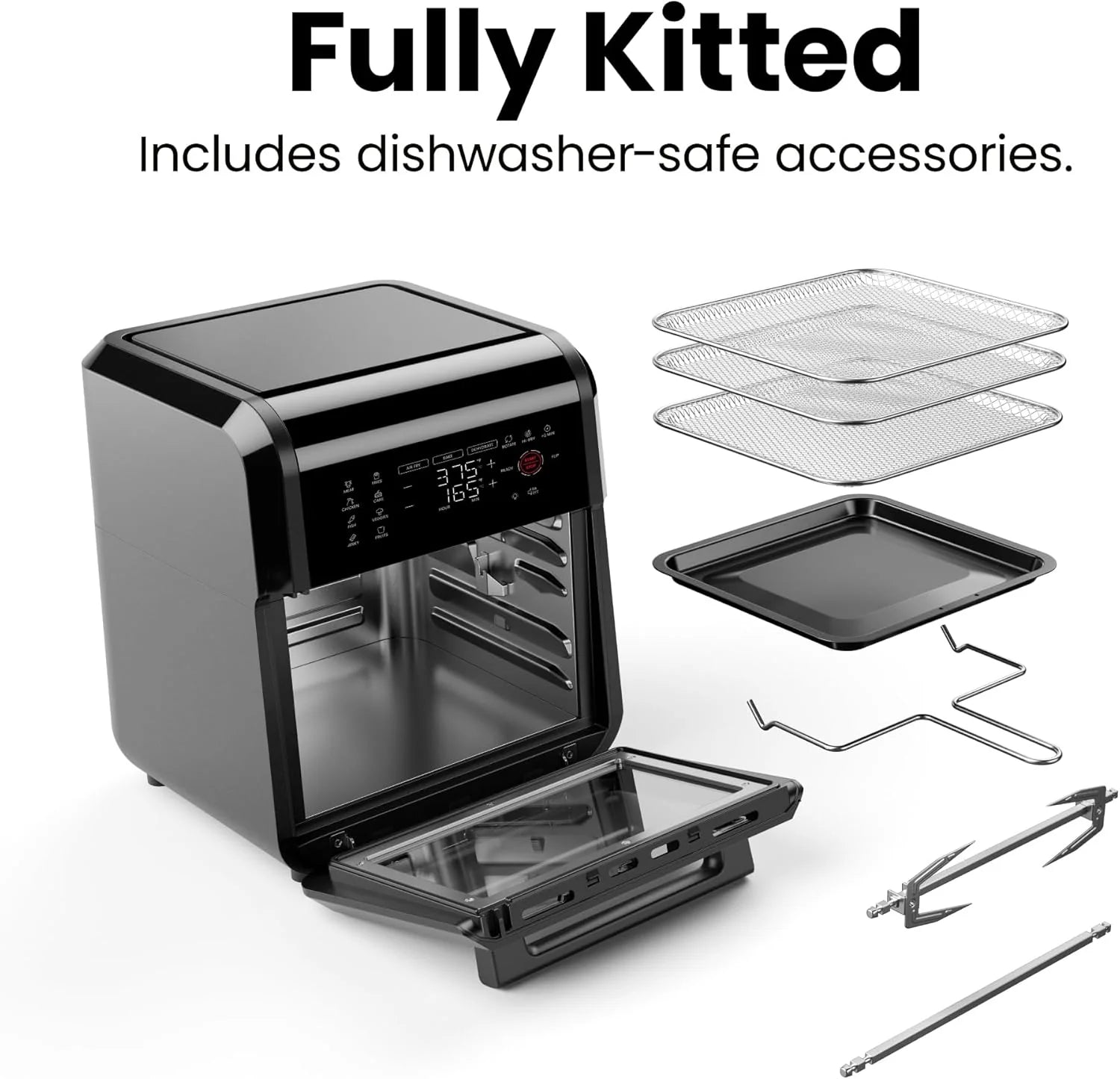 Chefman Compact 6.3-Quart Digital Air Fryer with Rotisserie, Dehydrator, and Convection Oven, 8 Touchscreen Presets