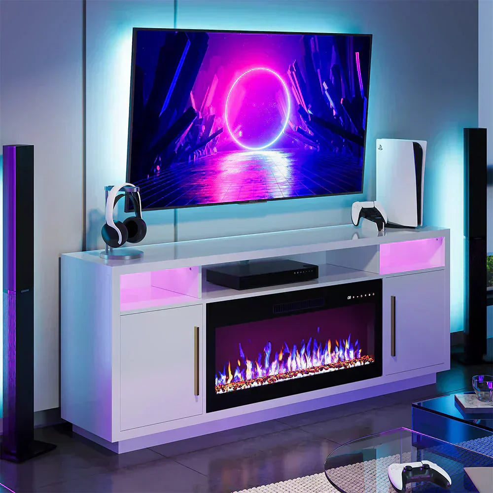 70 Fireplace TV Stand for TVs Up to 75 Storage Cabinet Media Console Table for Living Room