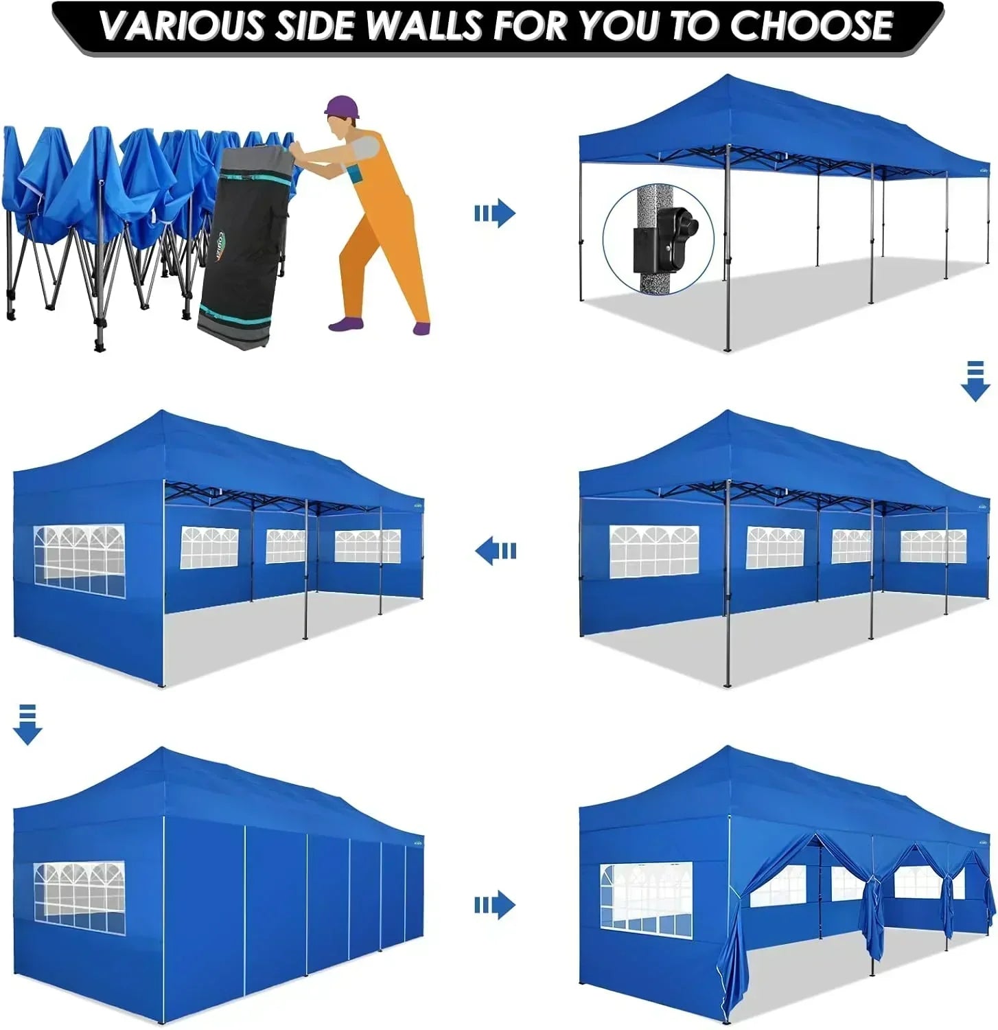 COBIZI 10x20 Heavy Duty Pop up Canopy Tent 6 sidewalls Commercial Canopy Wedding Party Tents