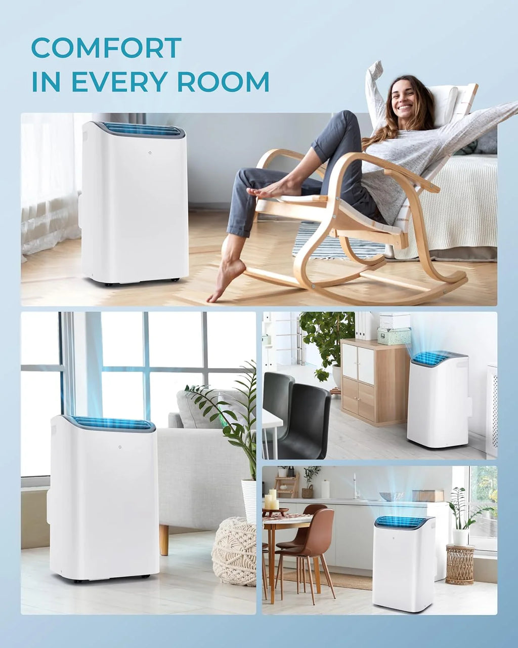 EUHOMY 8,000 BTU Portable Air Conditioners, 4-in-1 Portable AC Unit Up to 350 Sq.Ft, 4 Modes Quiet Air Conditioner with Remote Control, Cool, Fan, Dehumidifier, 24H Timer, Bedroom, Office, Apartments