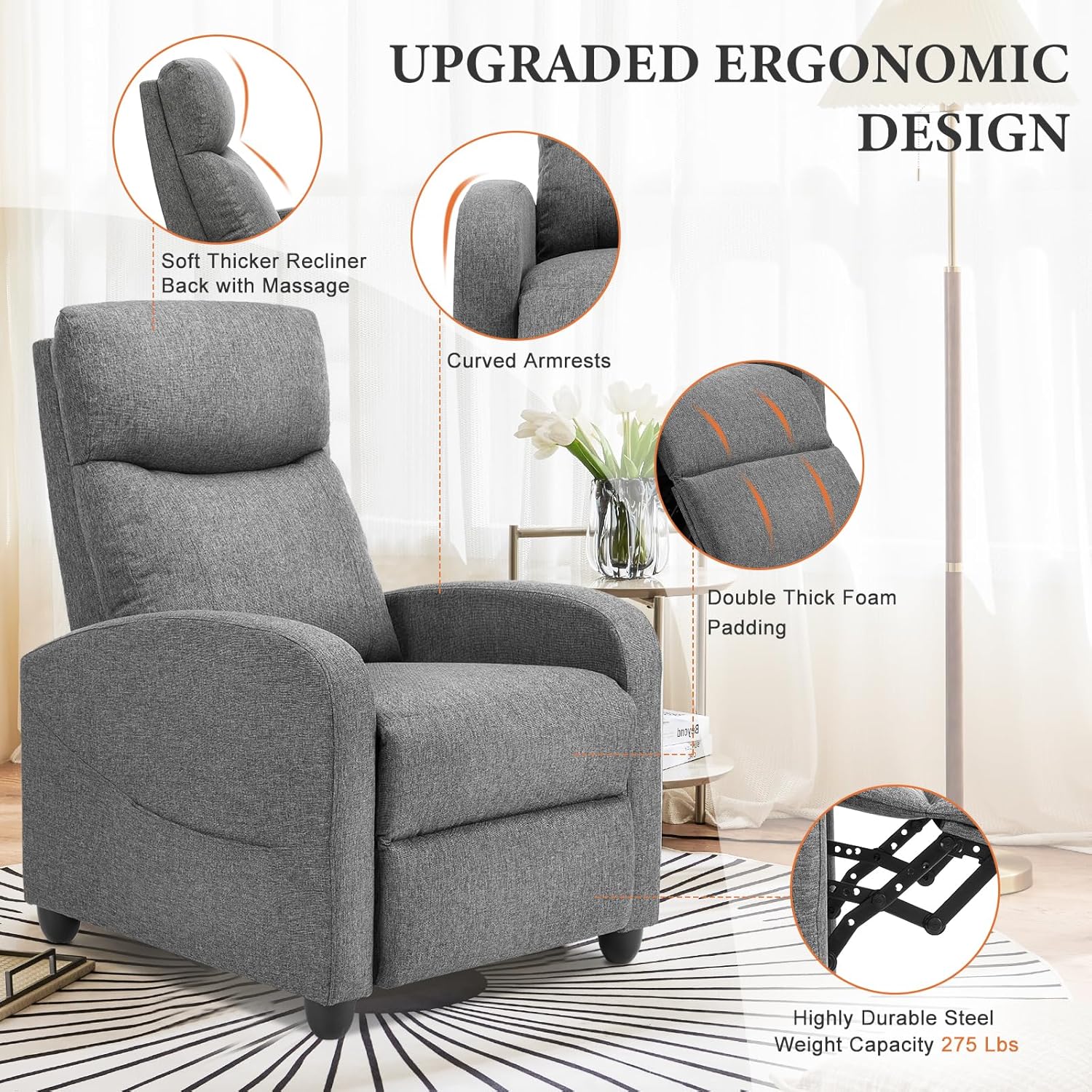 Adult massage recliner adjustable home theater seat modern fabric recliner