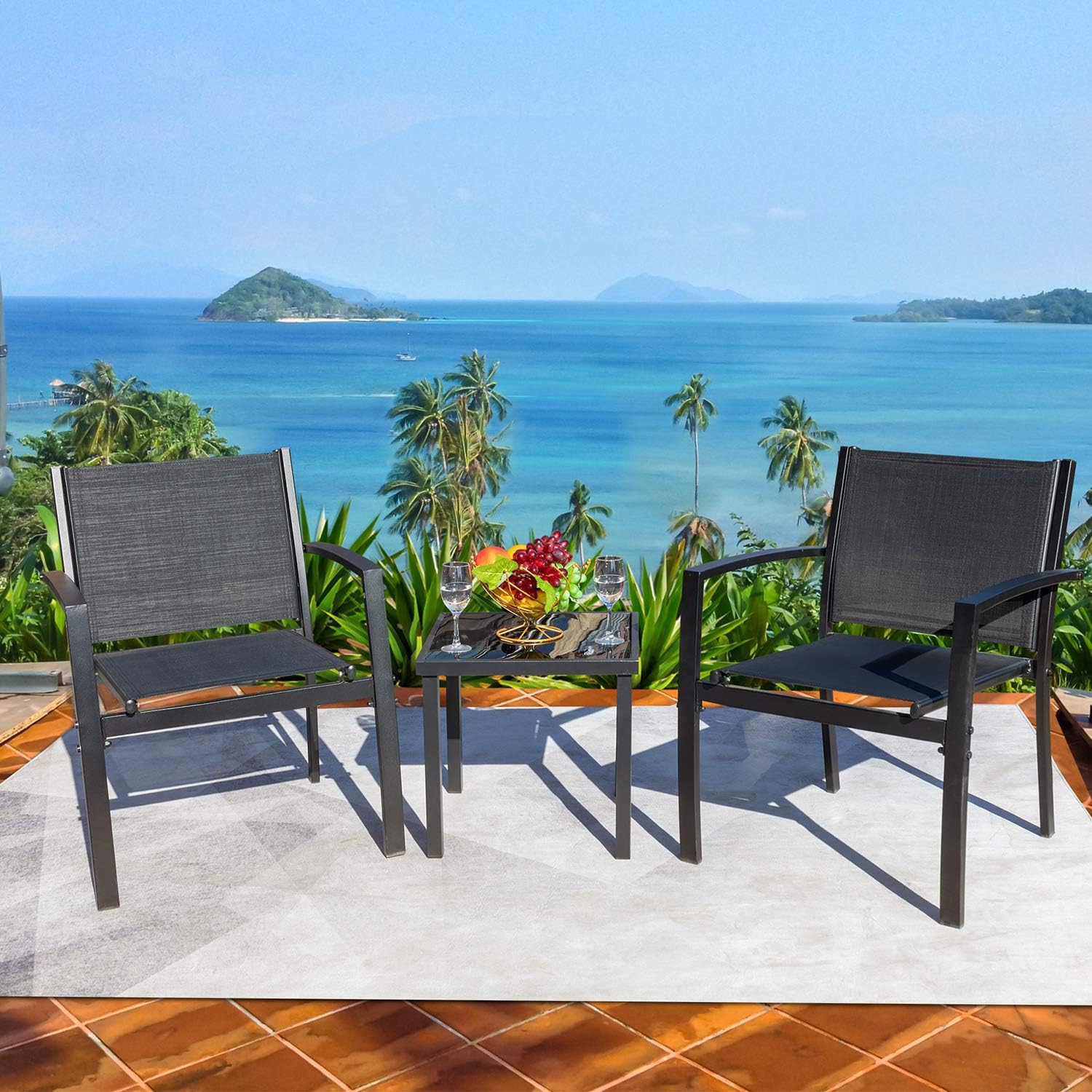 Homall Patio Dining Set 7 Pieces Outdoor Furniture with Large Table and 6 Textilene Chairs