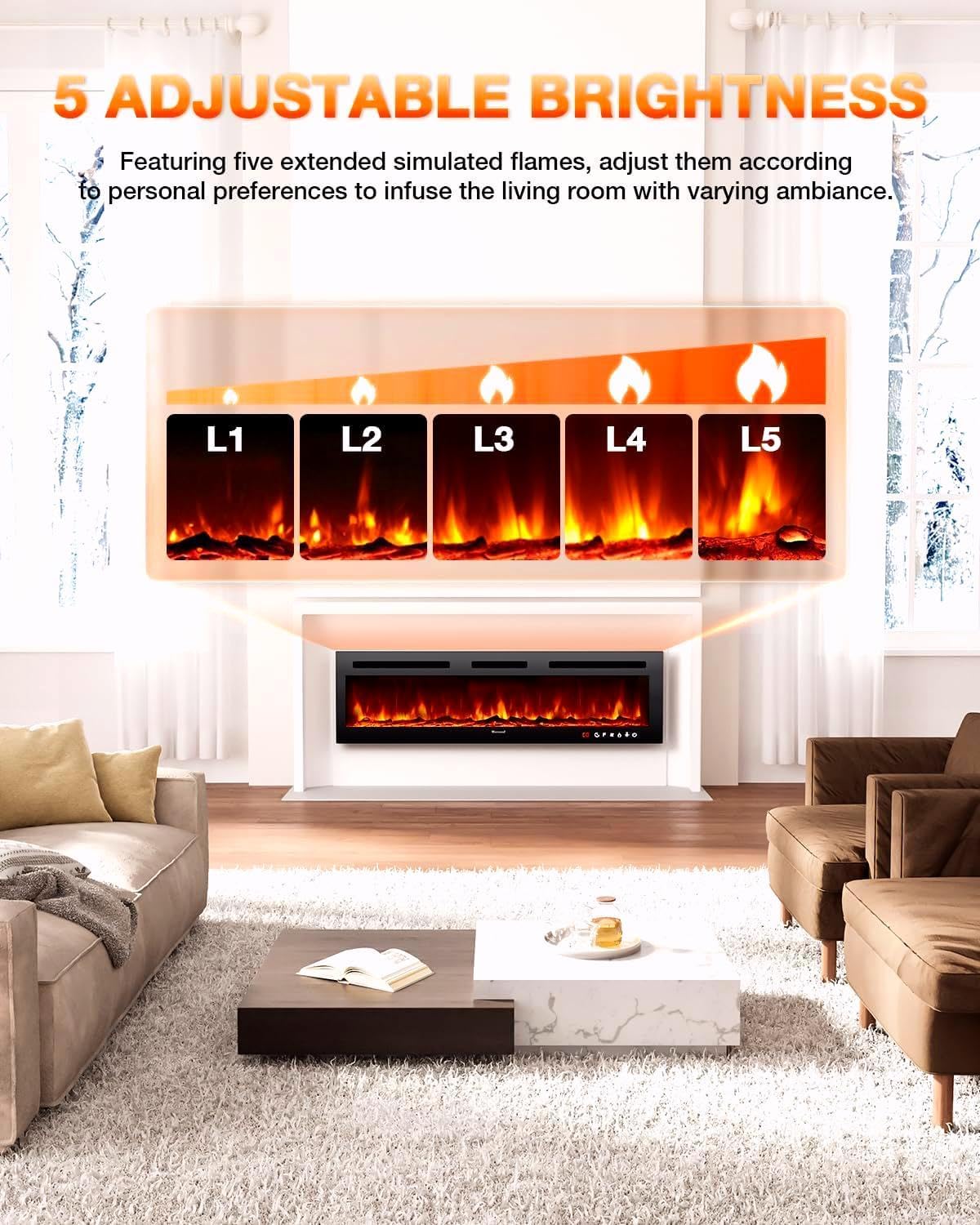 Electric Fireplace 60Inch Wall Mounted Electric Fireplace Heater with Timer Inserts TV Stand