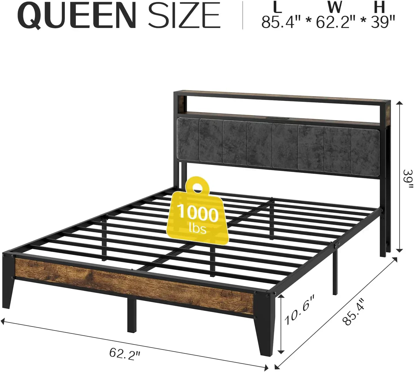 OLEVS Single Bed Frame LED Light Storage Headboard Type C Charging Station Metal Platform Bed