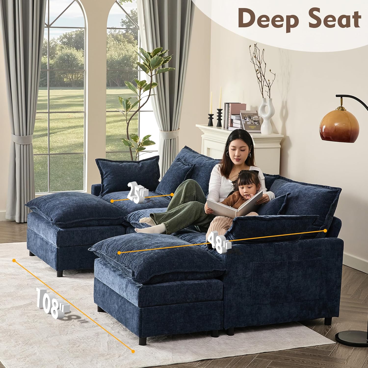 108 Inch U Shape Sofa Sectional Sofa Comfortable Cloud Sofa Living Room Deep Seat Sofa