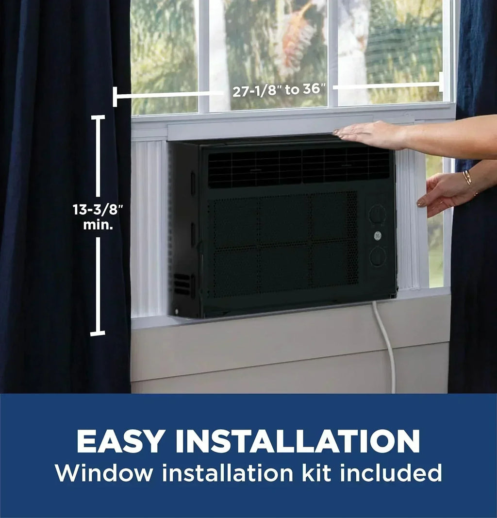 GE Window Air Conditioner Unit 5,000 BTU for Small Rooms up to 150 sq ft Manual Adjustable Fan