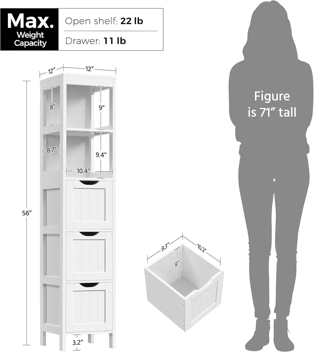 Bathroom Floor Cabinet Wooden Storage Cabinet with 2 Drawers Multifunctional Side Organizer Rack