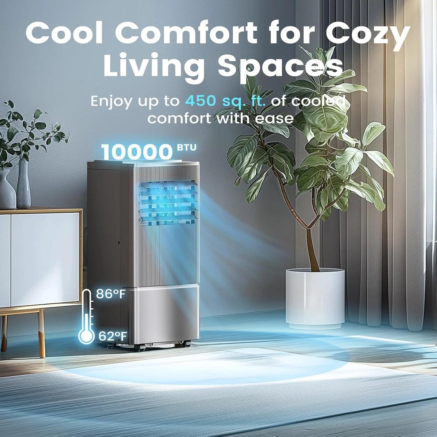 Air Choice Portable Air Conditioner, 10000 BTU Air Conditioner Portable for Room Up to 450 Sq.Ft, Remote Control, 24H Timer, Dehumidifier & Fan Modes, 3-in-1 AC Unit with Window Kit for Home Office