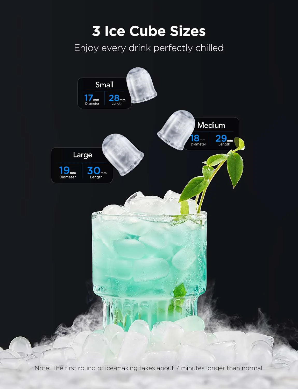 GoveeLife Smart Ice Maker Countertop, Portable Ice Machine with Voice Control, 9 Ice Cubes in 6 Minutes 3 Sizes, 26lbs/24Hrs, Self Cleaning RGB Lights, Quiet Ice Maker with Scoop for Kitchen Black
