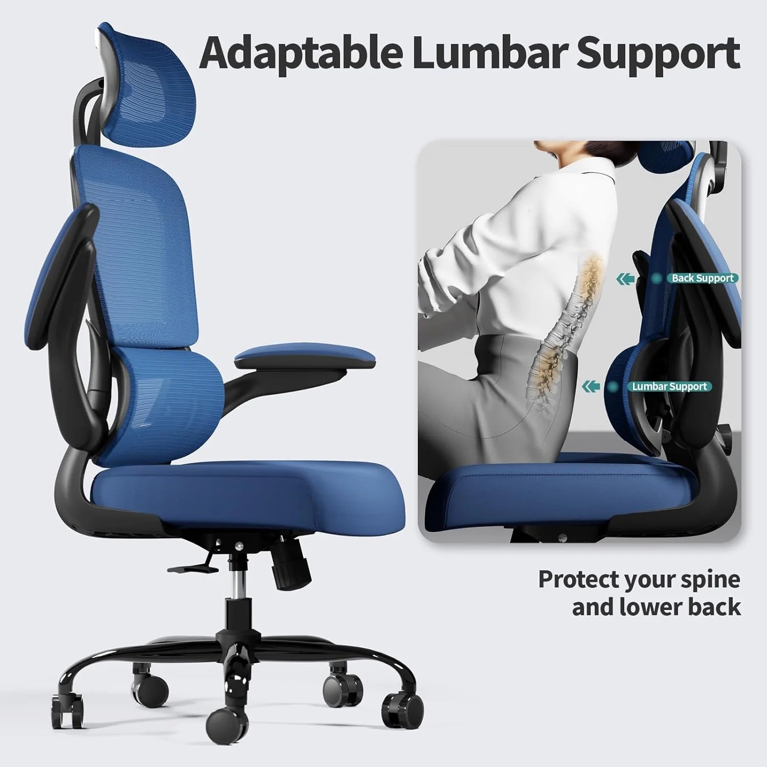 Office Chair Ergonomic Desk Chair, 330 lbs Home Mesh Desk Chair with Wheels, Comfortable Gaming Chair, High Back Office Chair