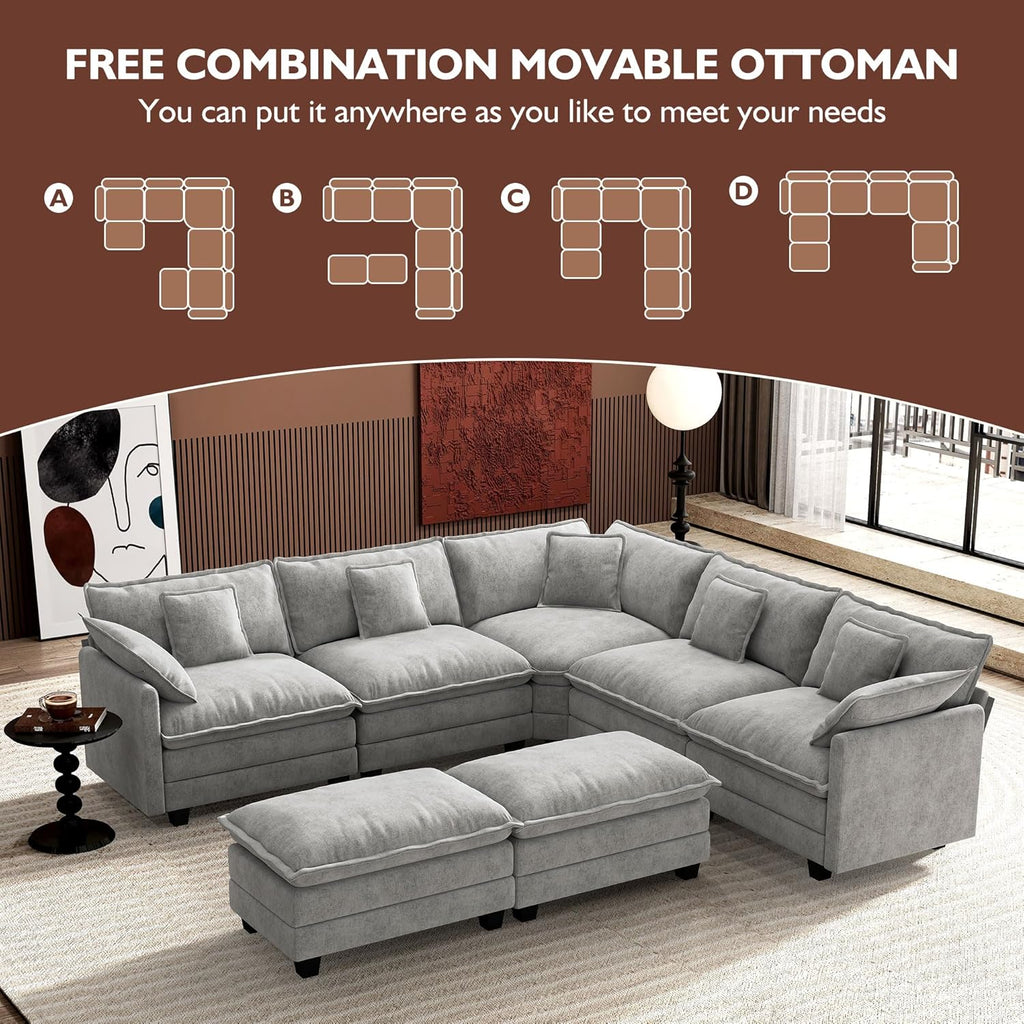 ihanherry 146-inch U-shaped modern sofa modular area cloud sofa