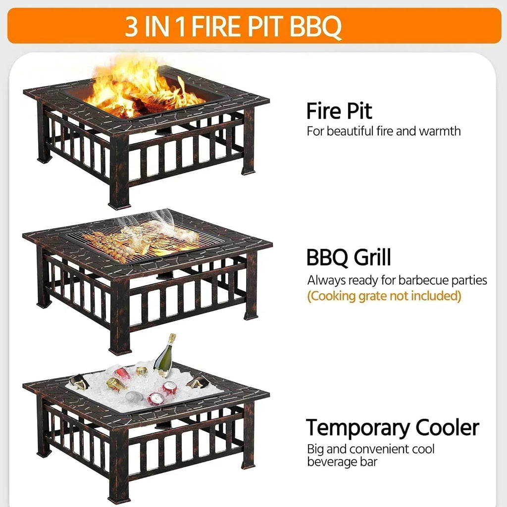 Yaheetech Multifunctional Fire Pit Table Square Metal Firepit Stove Backyard Patio Garden Fireplace