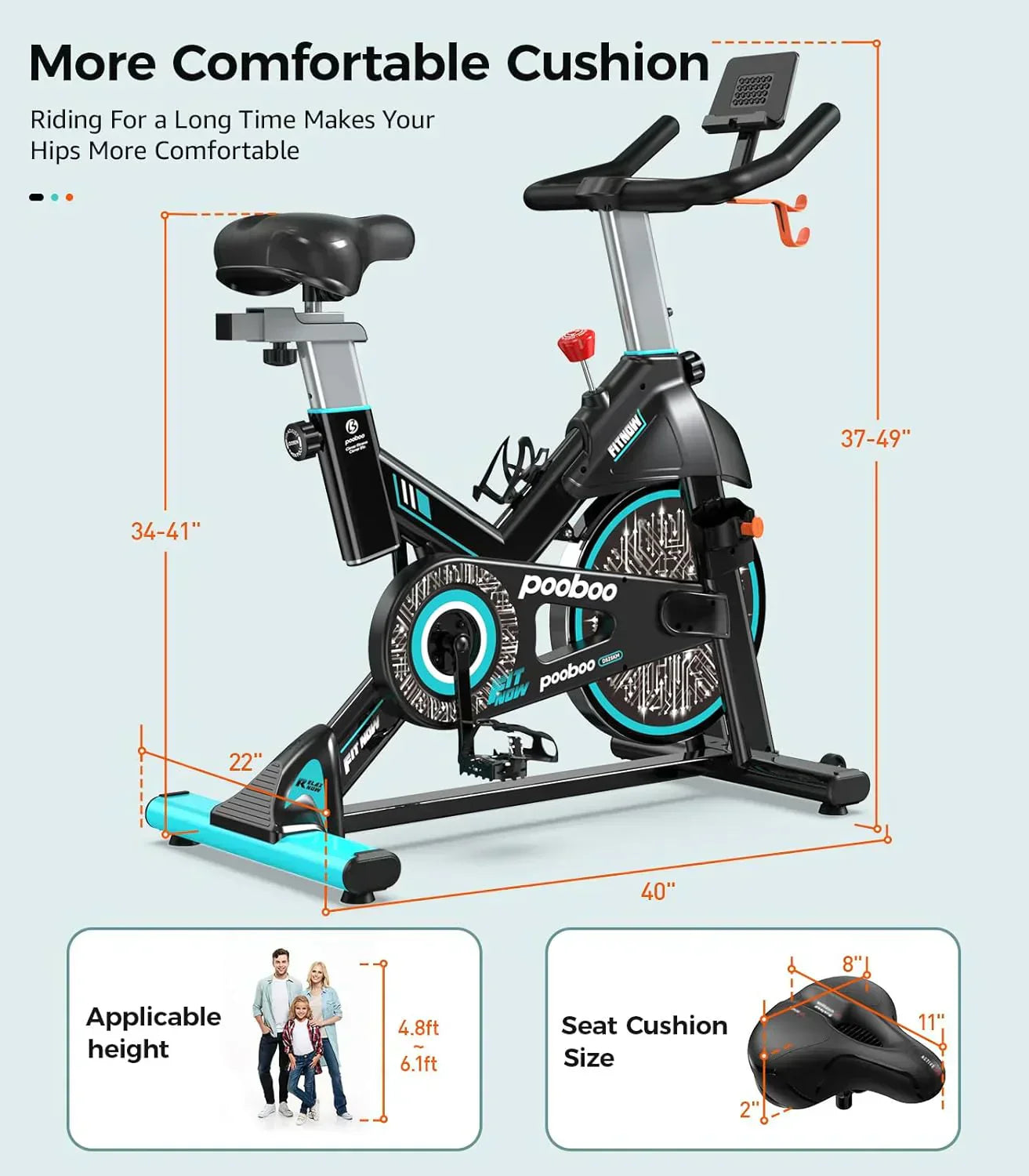 pooboo Exercise Bike Adjustable Magnetic/Brake Pad Resistance Silent Belt Drive Cycling Bike