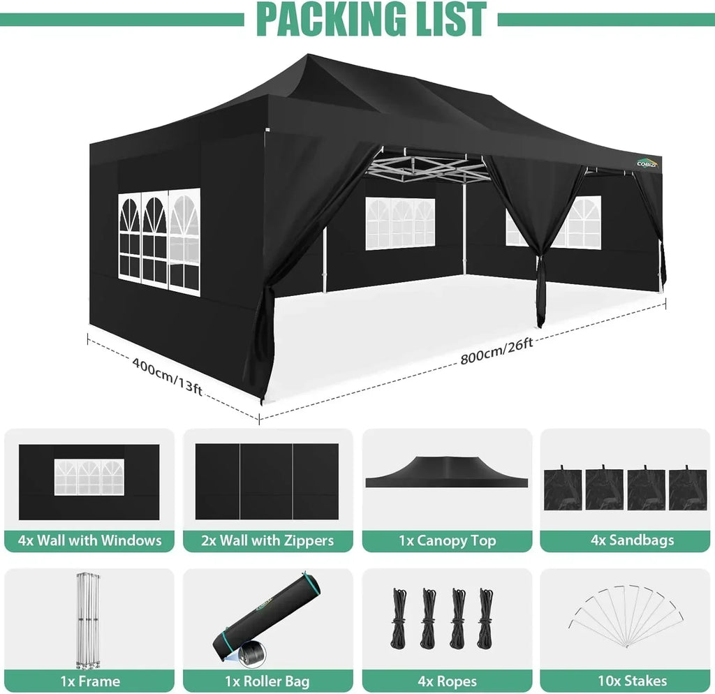 COBIZI 10x20 Heavy Duty Pop up Canopy Tent 6 sidewalls Commercial Canopy Wedding Party Tents